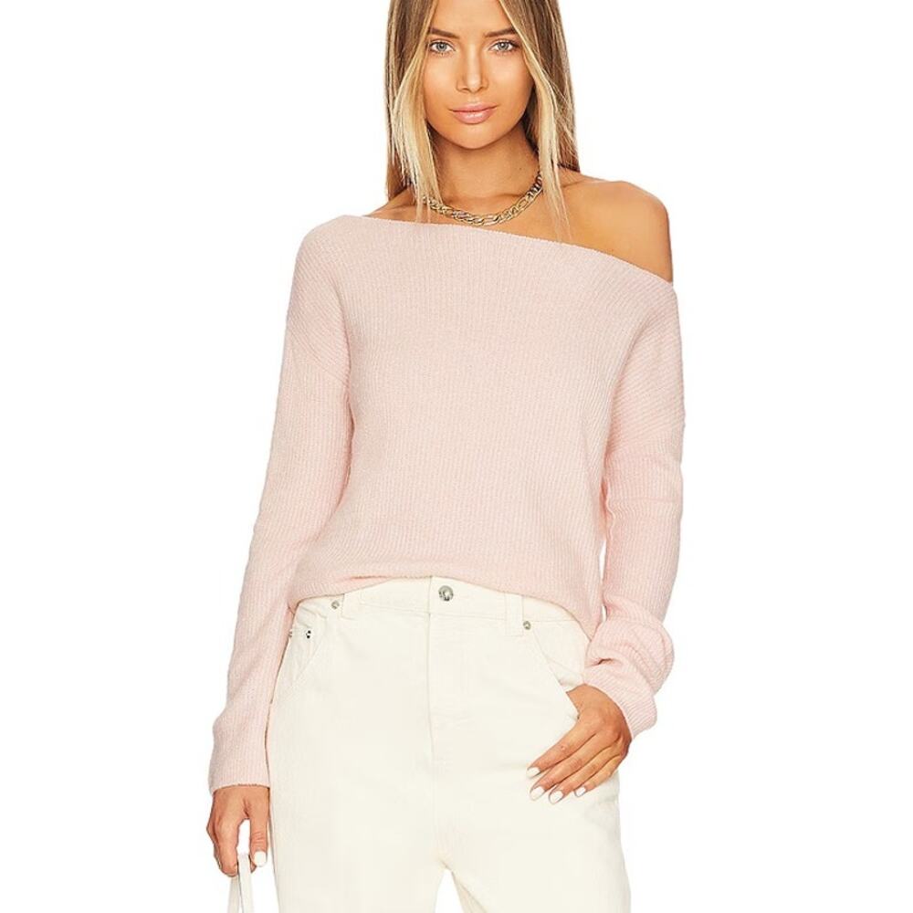 Lovers & Friends Alayah Off Shoulder Sweater XS Pink Knit Long Sleeve Stretch